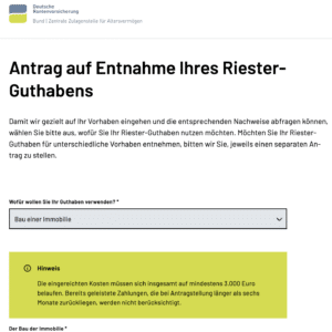entnahmeantrag riester
